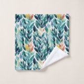 Monogramme Bleu Vert Jaune Feuilles Motif Feuille (Gant de toilette)