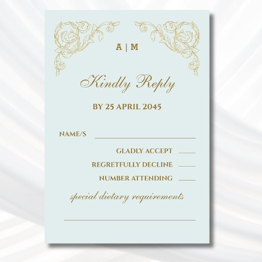 Monogramme bleu Vintage Mariage baroque Carte RSVP