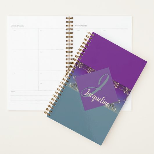 Monogramme bleu violet de type Fabergè (Devant avec enveloppe)