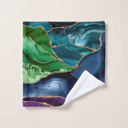 Monogramme bleu violet vert Agate or Parties scint (Gant de toilette)