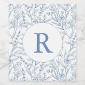 Monogramme Blue Floral Toile Vin Étiquette (Étiquettes simples)