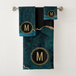 Monogramme Blue Marble Geode Agate Gold Parties sc