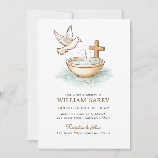 Monogramme Blue Wreath Baptism Invitation pour gar (Devant)