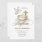 Monogramme Blue Wreath Baptism Invitation pour gar (Devant / Derrière)