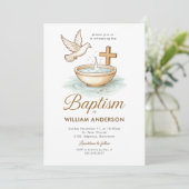 Monogramme Blue Wreath Baptism Invitation pour gar (Debout devant)