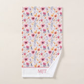 Monogramme Bohème Fleurs sauvages Rose Violet Oran (Serviette à main)