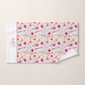 Monogramme Bohème Fleurs sauvages Rose Violet Oran (Serviette à main)