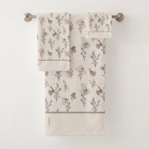 Monogramme Boho Beige Crème Brun Rose Botanique