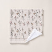 Monogramme Boho Beige Crème Marron Rose Botanique  (Gant de toilette)