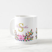 Monogramme Boho Folig Hibiscus Mug (Devant gauche)