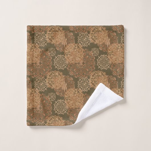Monogramme Boho foncé rouille Mandalas (Gant de toilette)