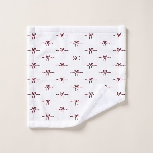 Monogrammé Bordeaux Nœud Blanc Visage Moderne (Gant de toilette)