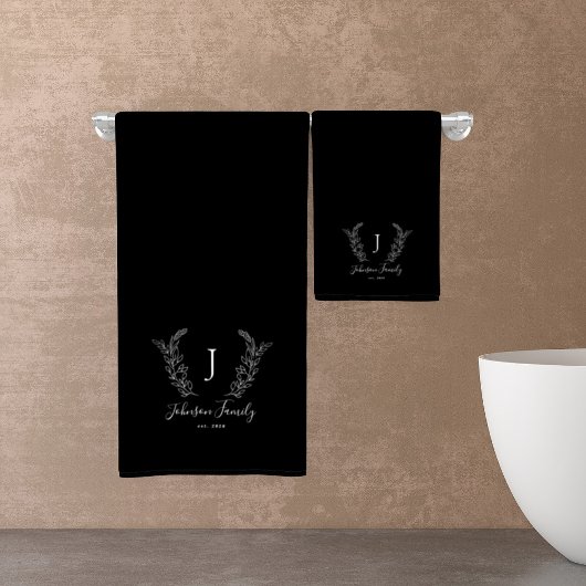 monogramme botanique élégant nom de famille noir