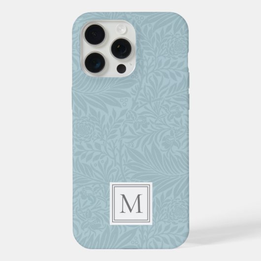 Monogramme botanique floral bleu élégant (Verso)