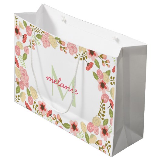 Monogramme Botanique Floral Grand Sac Cadeau (Devant Angle)