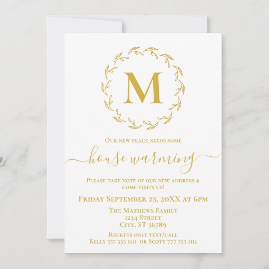 Monogramme Botanique Or Maison Invitation Réchauff (Devant)