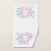 Monogramme Bouquet d'aquarelle Roses roses Bleues (Serviette à main)