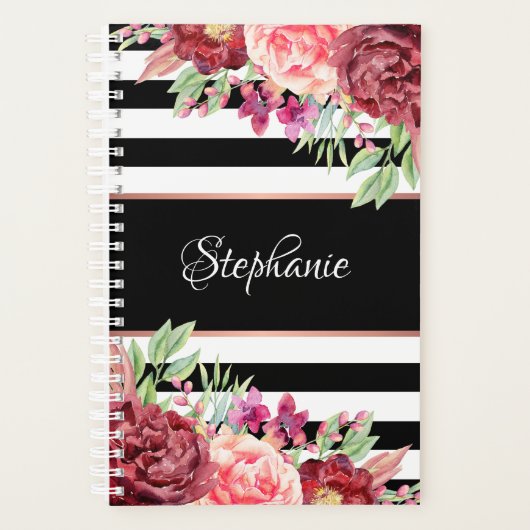 Monogramme Bourgogne floral noir rayures (Devant)