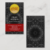 Monogramme Bouton jaune Motif Carte de visite gris (Devant / Derrière)