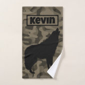 Monogramme Brown Camo Black Wolf Silhouette | (Serviette à main)
