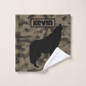 Monogramme Brown Camo Black Wolf Silhouette | (Gant de toilette)