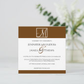 Monogramme Brown de luxe Faire-part de mariage ini (Debout devant)