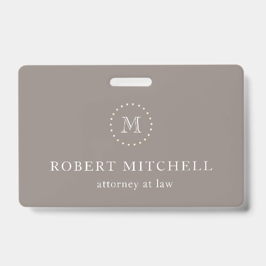 Monogramme Brown Élégant Badge Professionnel (Avant)