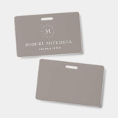 Monogramme Brown Élégant Badge Professionnel (Avant & arrière)