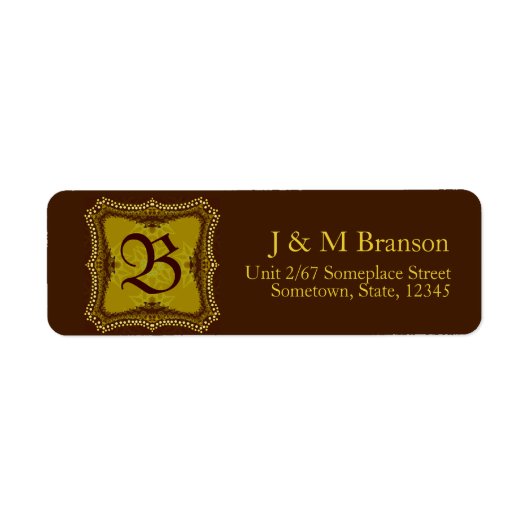 Monogramme Brown + Étiquette de adresse or (Devant)