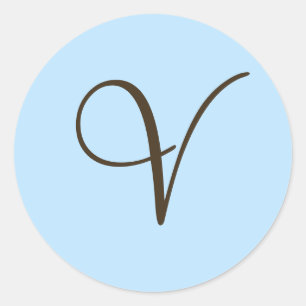 Monogramme Brown V sur Étiquette bleu clair Faveur