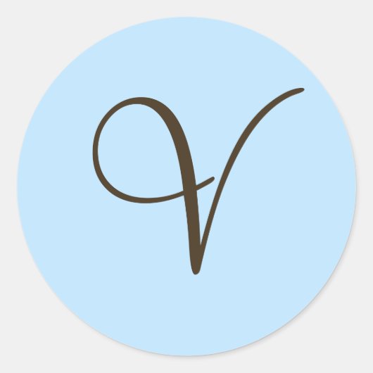 Monogramme Brown V sur Étiquette bleu clair Faveur (Devant)