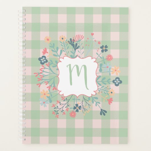 Monogramme Cadre Floral | Plat de buffle vert prin (Devant)