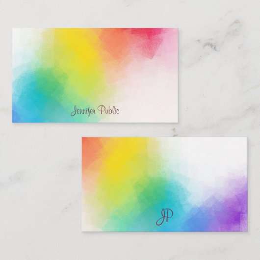 Monogramme calligraphié Modèle arc-en-ciel coloré (Devant / Derrière)