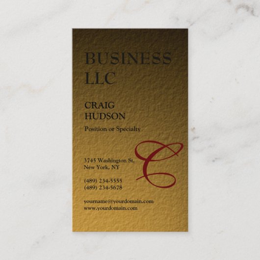 Monogramme Calligraphie or Tones Carte de visite (Devant)
