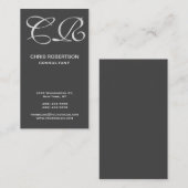 Monogramme calligraphique Carte de visite gris noi (Devant / Derrière)