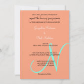 Monogramme Cantaloupe Turquoise Invitation (Devant)