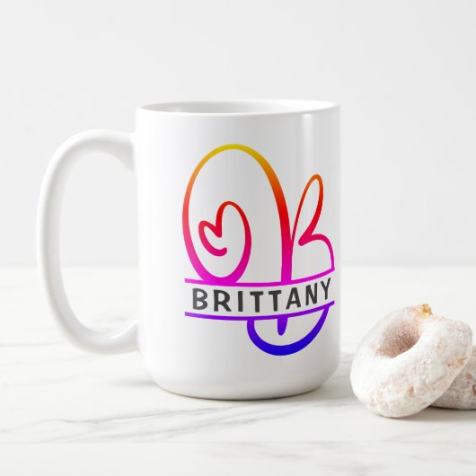 Monogramme cardiaque - Mugs de café personnalisés  (Avec donut)