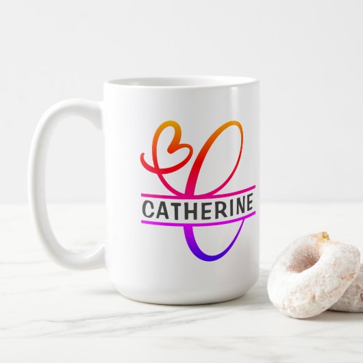 Monogramme cardiaque - Mugs de café personnalisés (Avec donut)