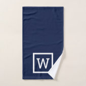 Monogramme carré de bordure bleu marine moderne (Serviette à main)