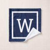 Monogramme carré de bordure bleu marine moderne (Gant de toilette)