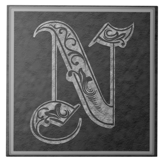 Monogramme" carreau de céramique en pierre gris (Devant)