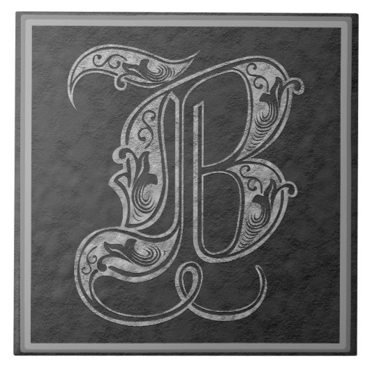 Monogramme" carreau de céramique en pierre gris (Devant)