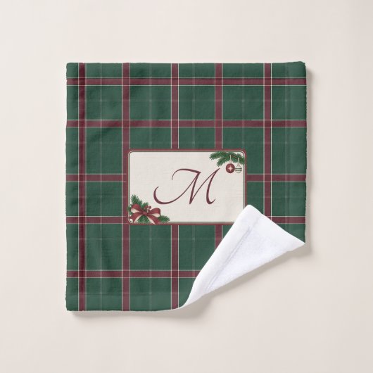 Monogramme carreau de Noël Heritage pin vert (Gant de toilette)