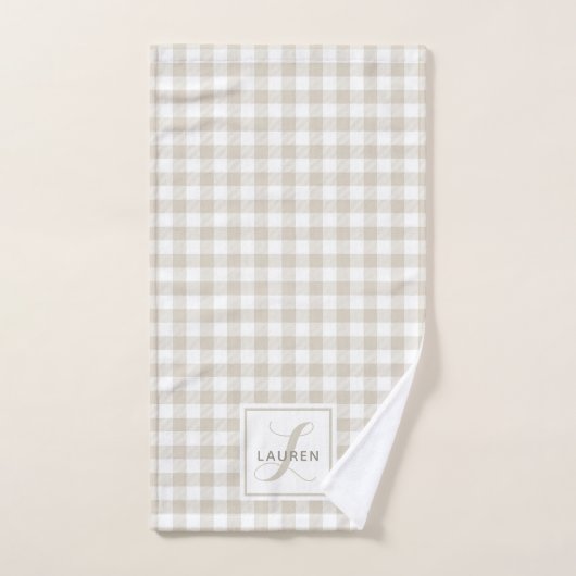 Monogramme carreaux de buffle beige de ferme (Serviette à main)