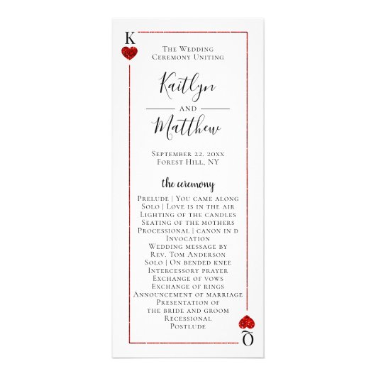 Monogramme Carte de jeu Casino programme de mariag (Devant)