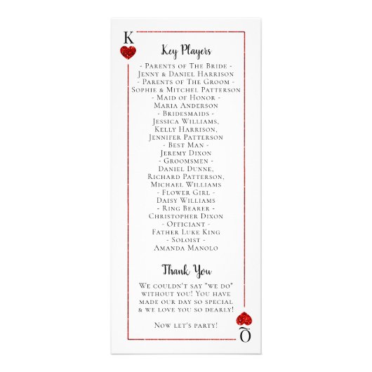 Monogramme Carte de jeu Casino programme de mariag (Dos)