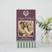 Monogramme Carte photo de vacances Wreath-Stripes (Debout devant)