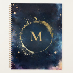 Monogramme céleste Blue Gold Galaxy Sky Planètes