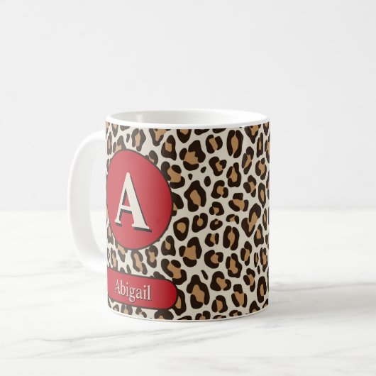 Monogramme Cheetah Print et Cherry Red Mug (Devant gauche)