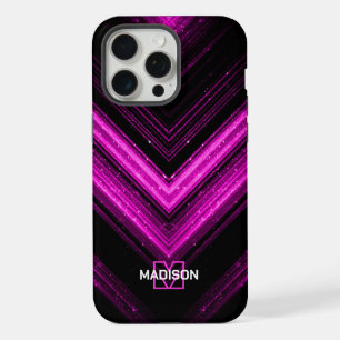 Monogramme chevron métallisé néon rose vif scintil